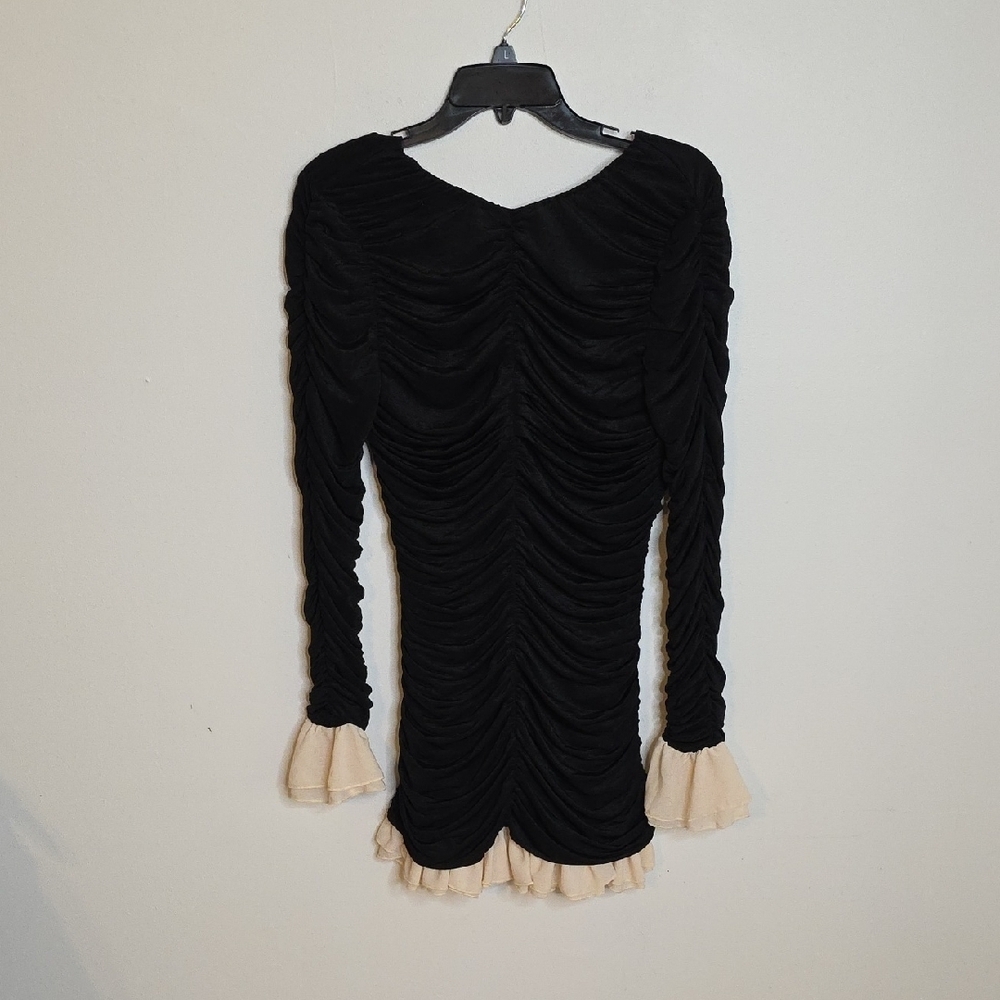 MABLE Ruched Size Small Black and Cream Long Sleeve Dress